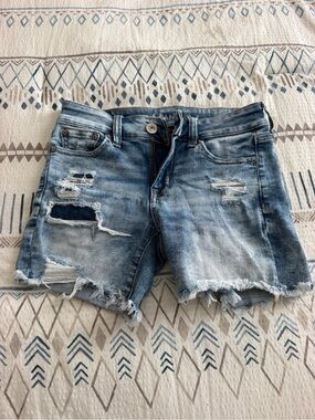 American Eagle Outfitters Light Blue Distressed Denim Shorts